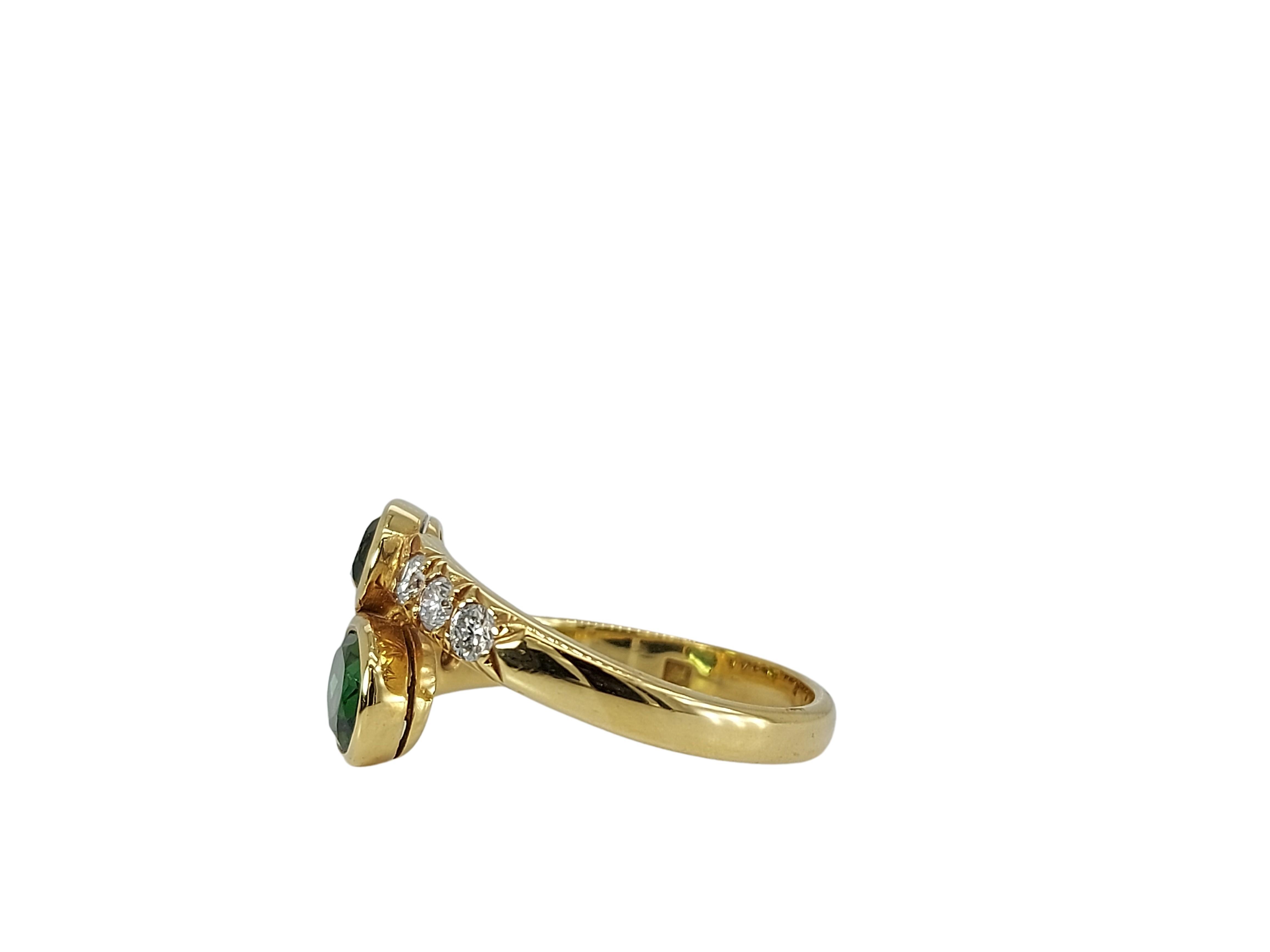 Brilliant Cut 18kt Gold Toi Et Moi Ring with 0.5ct Diamonds and 2.3ct Tourmaline For Sale