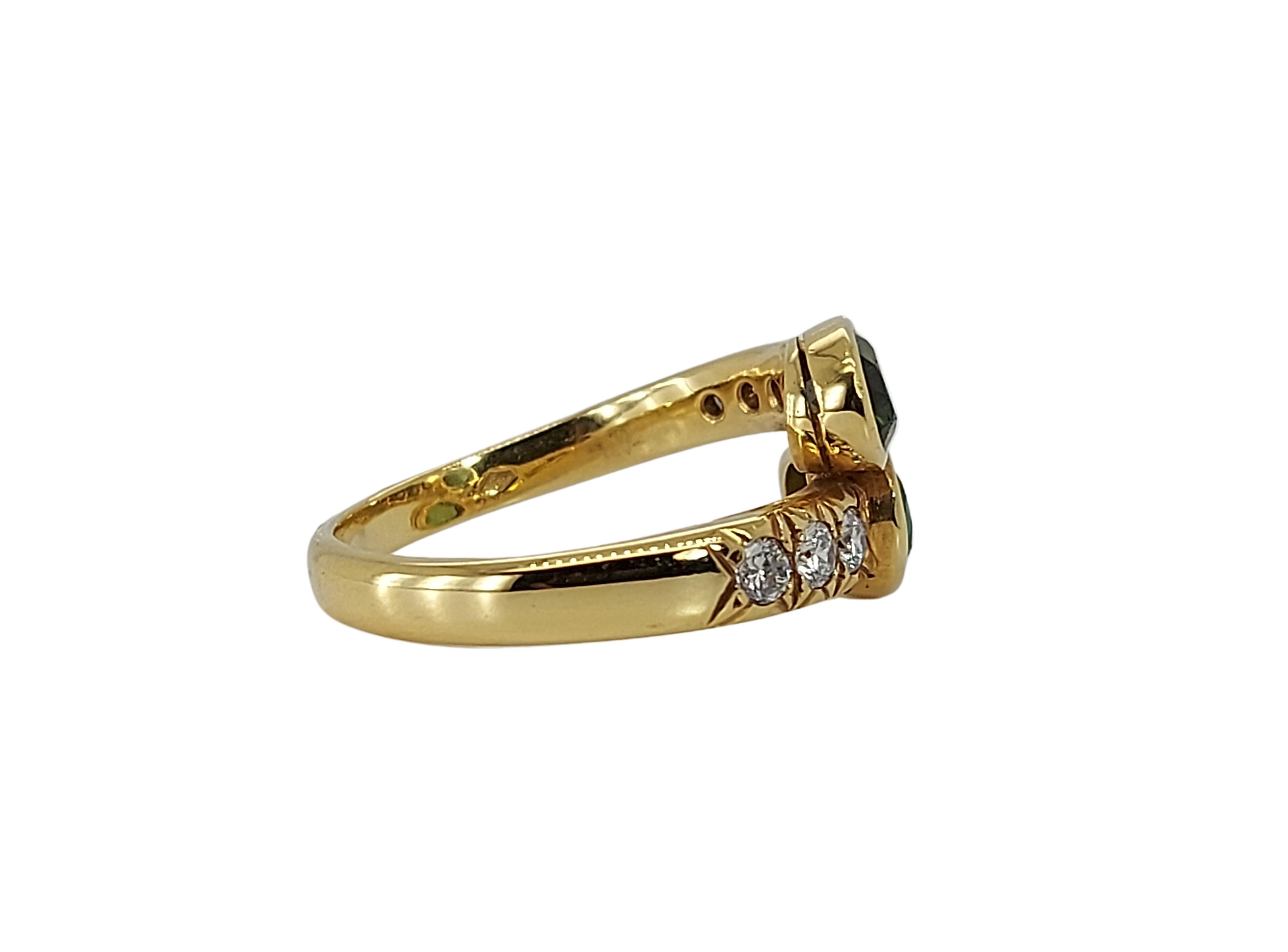 Women's or Men's 18kt Gold Toi Et Moi Ring with 0.5ct Diamonds and 2.3ct Tourmaline For Sale