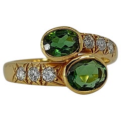 Vintage 18kt Gold Toi Et Moi Ring with 0.5ct Diamonds and 2.3ct Tourmaline