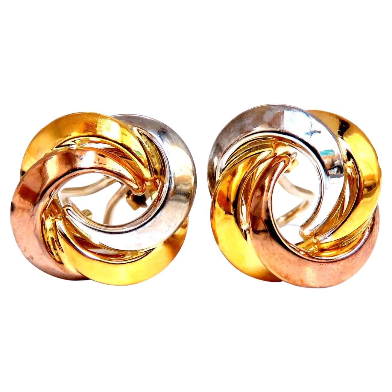 18 Karat Gold Tri-Color Circular Clip Earrings For Sale