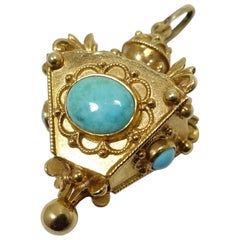 Vintage 18kt Gold 
Turquoise Asian Charm/Pendant