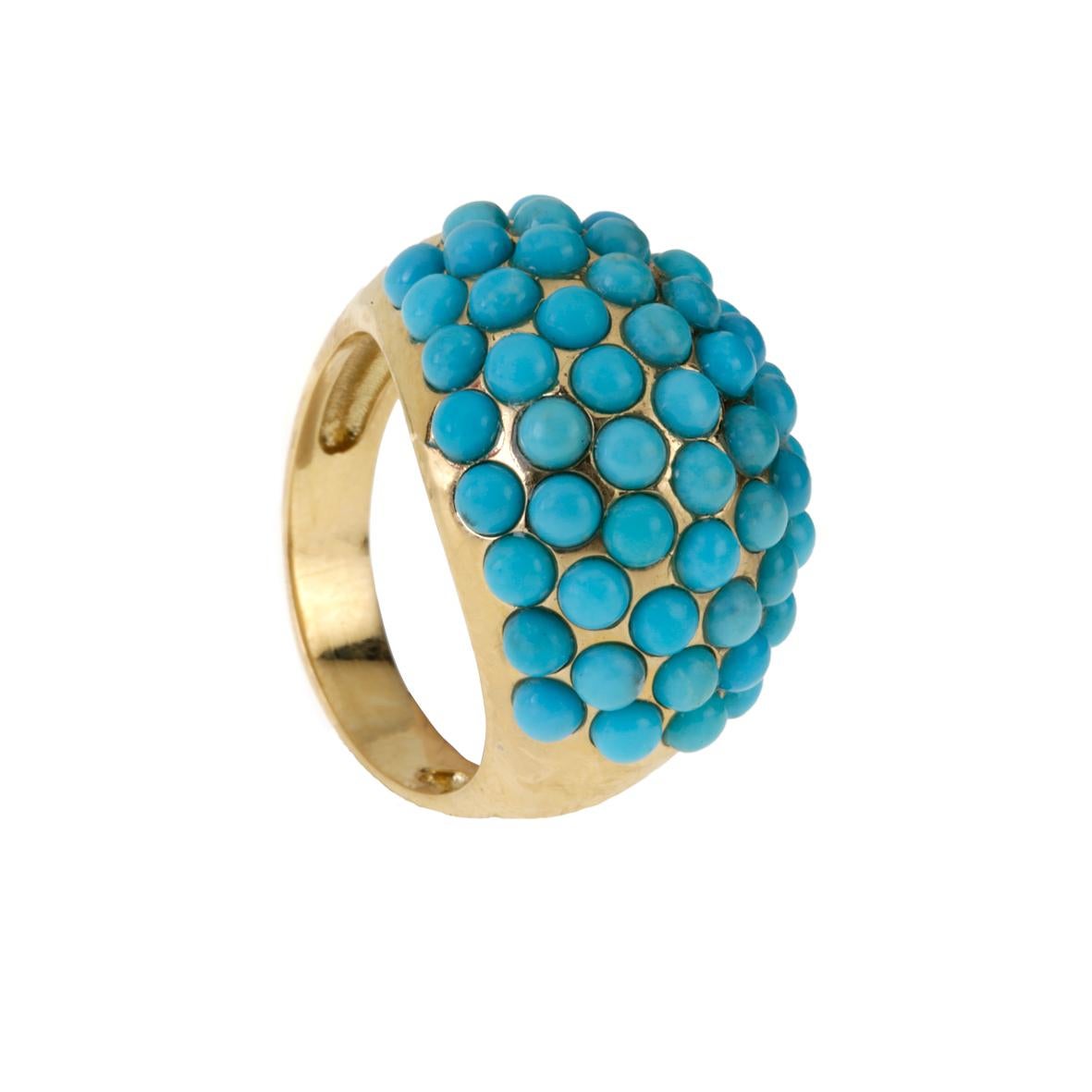 Artisan 18 Karat Gold Turquoise Band Hand Made Ring