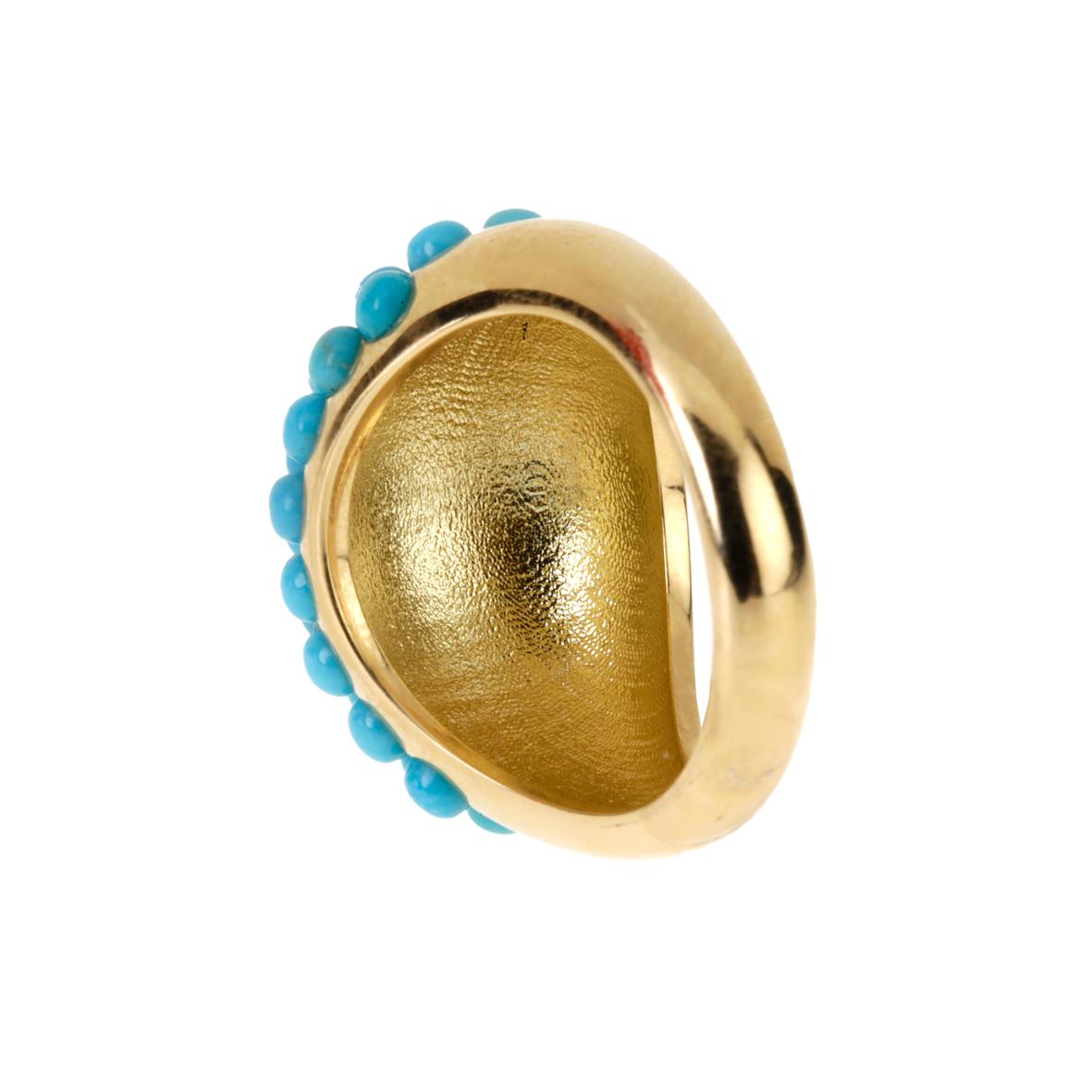 Cabochon 18 Karat Gold Turquoise Band Hand Made Ring