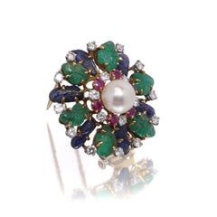 18kt Gold Tutti Frutti Brooch with Carved Emeralds, Sapphires, Rubies, Diamonds