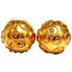 18 Karat Gold Vintage Bohemian Ball Domed Gypsy Earrings