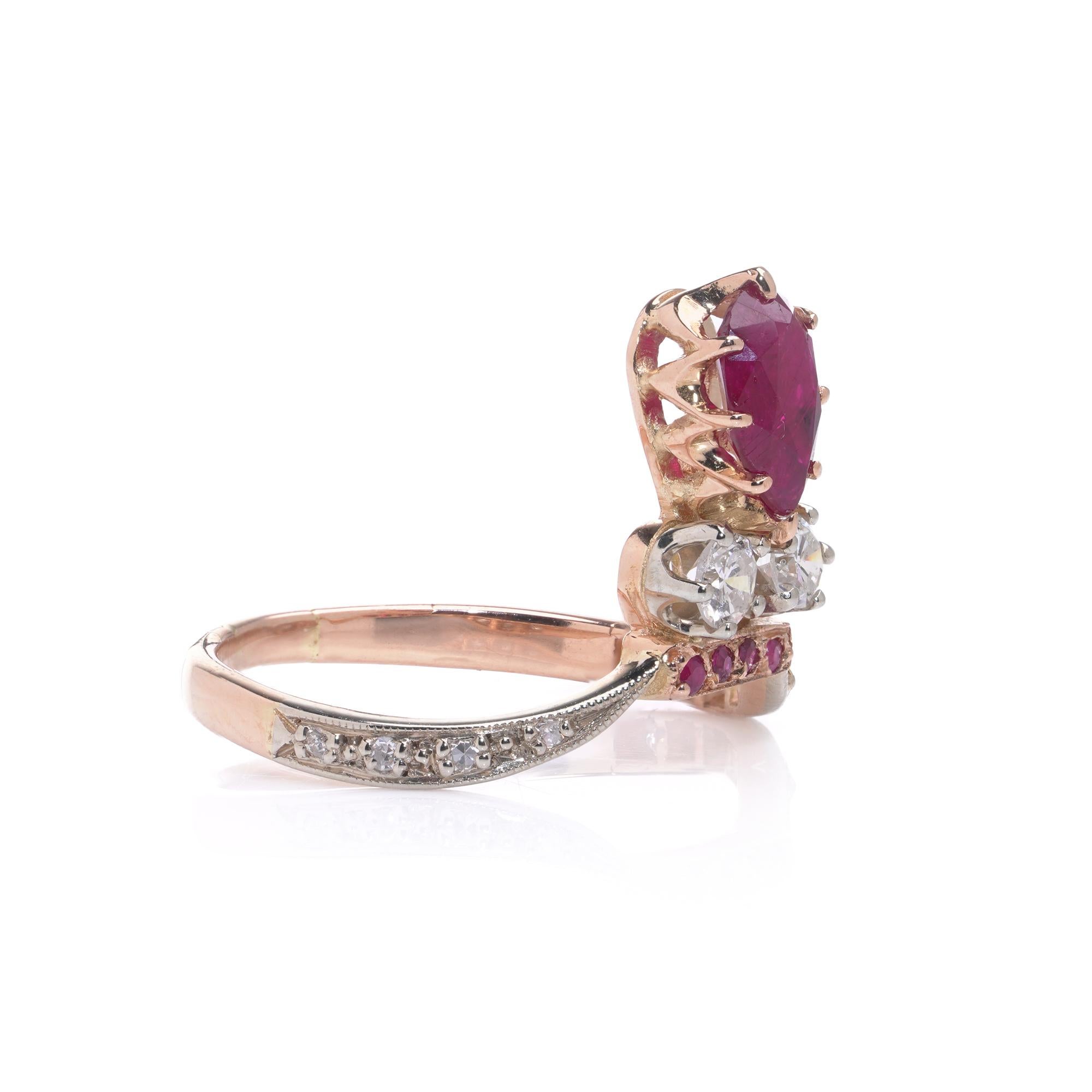 Anello con rubino e diamante vintage in oro 18 carati in vendita 1
