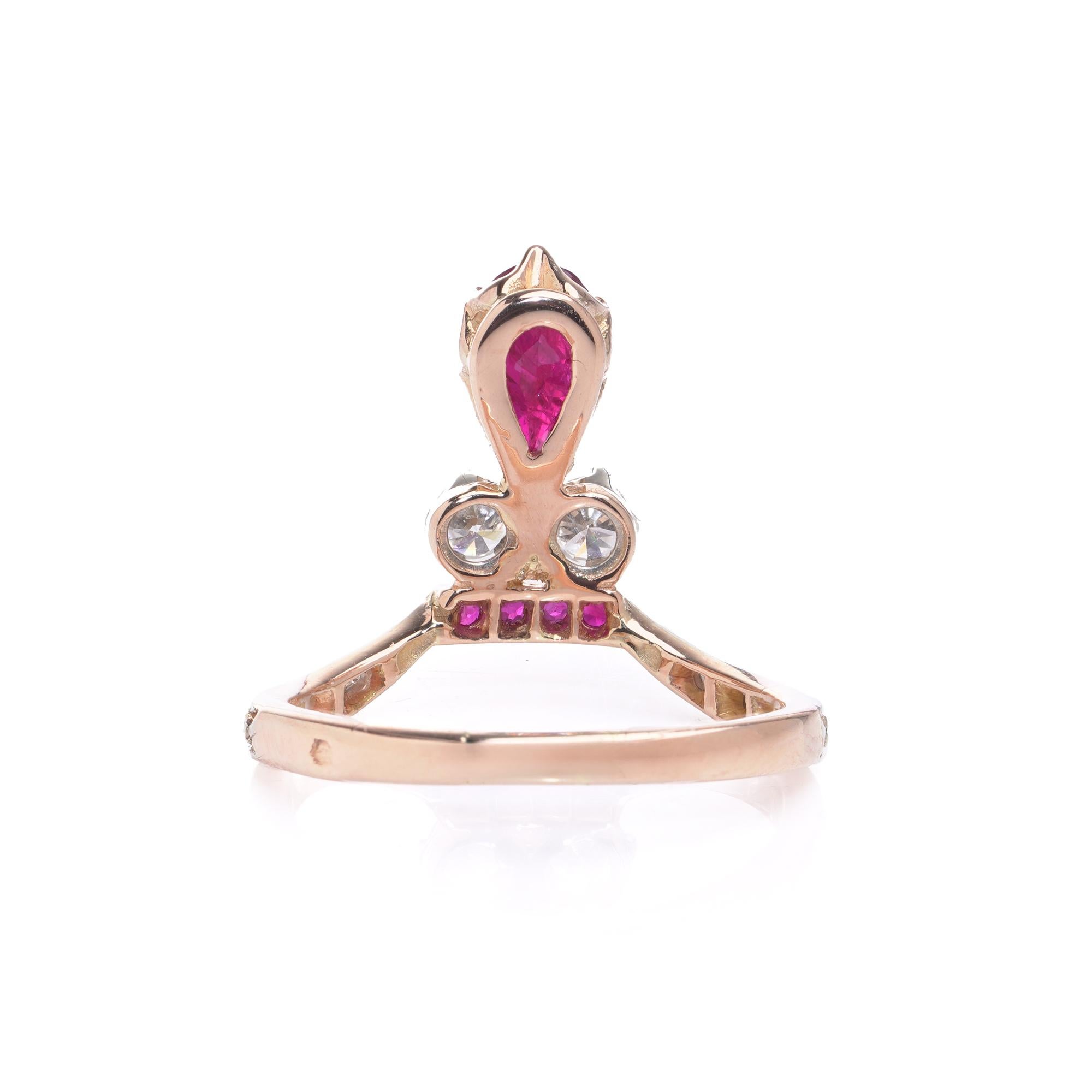 Anello con rubino e diamante vintage in oro 18 carati in vendita 2