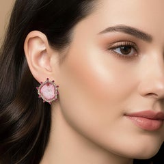 18KT Gold Watermelon Tourmaline Slice Earrings with Ruby & Diamond Accents