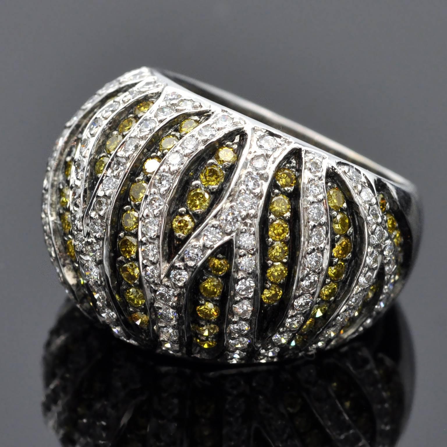 Modern 18 Karat Gold White and Yellow Diamond Tiger Ring For Sale