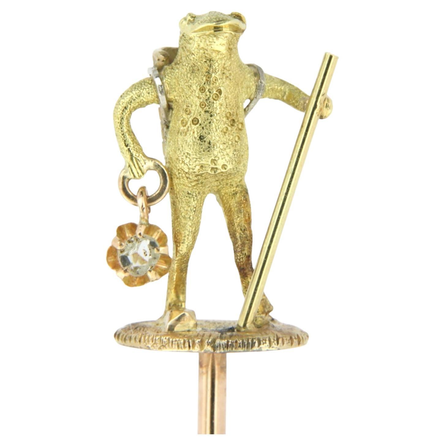 18kt Gold Frog Stick Pin For Sale