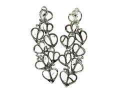 18 Karat Grey Gold Cascading Heart Earrings with Slice Diamonds