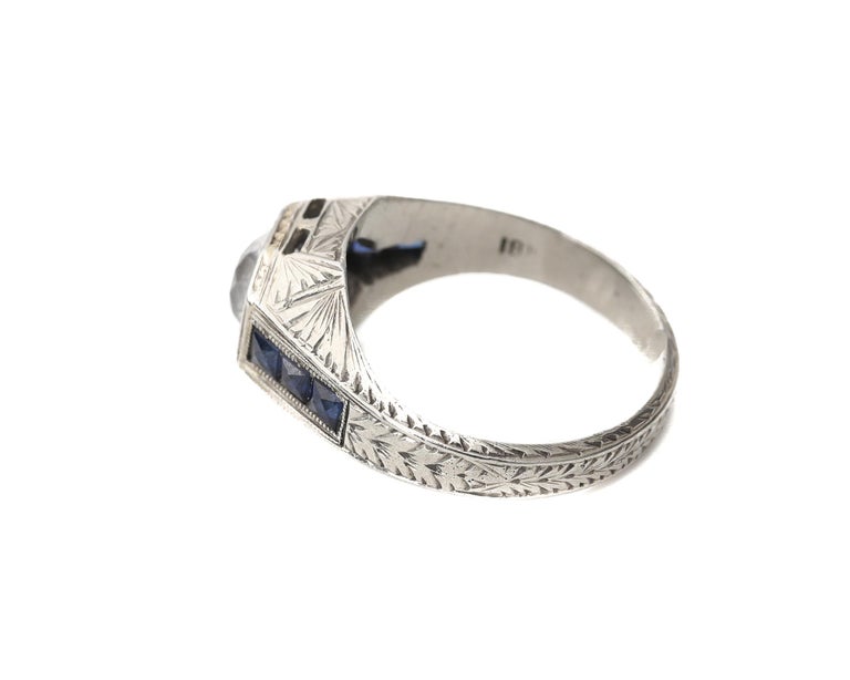 18K Hand Carved Art Deco Men's Ring 2 Carat White Sapphire Old Euro ...