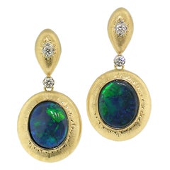 Cynthia Scott 4.87ct Black Opals in 18kt Earrings, Made in Italy