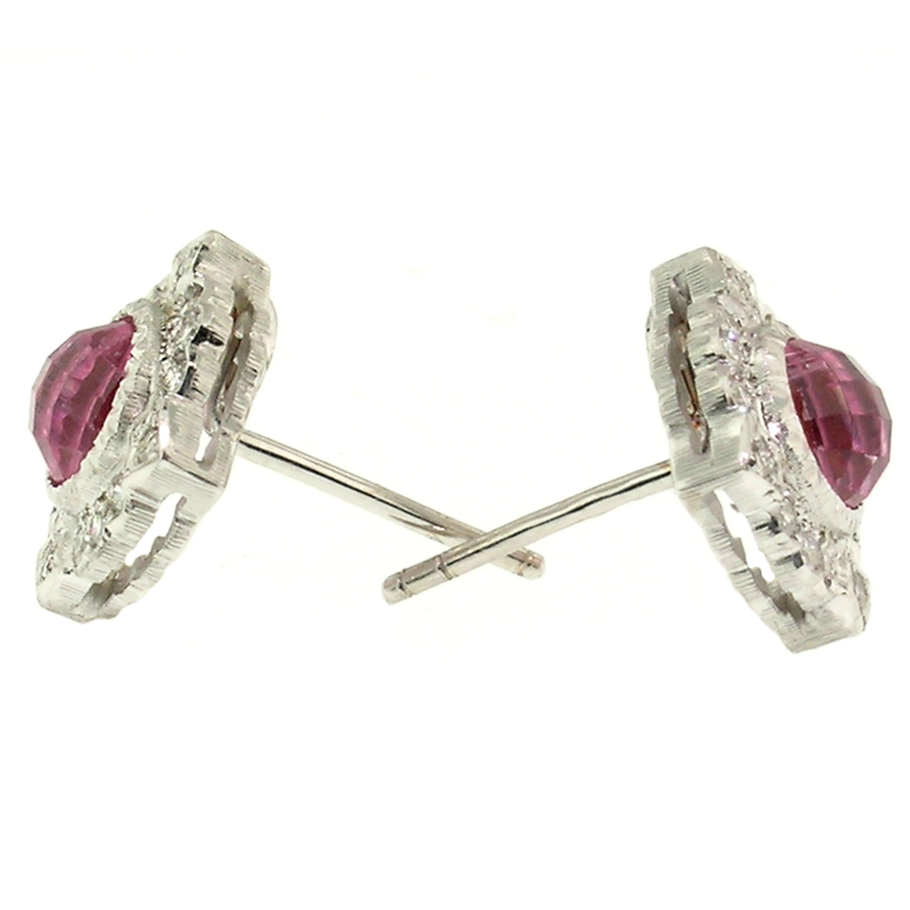 Taglio rotondo Orecchini con tormalina del Maine e diamanti 18kt, Made in Italy in vendita