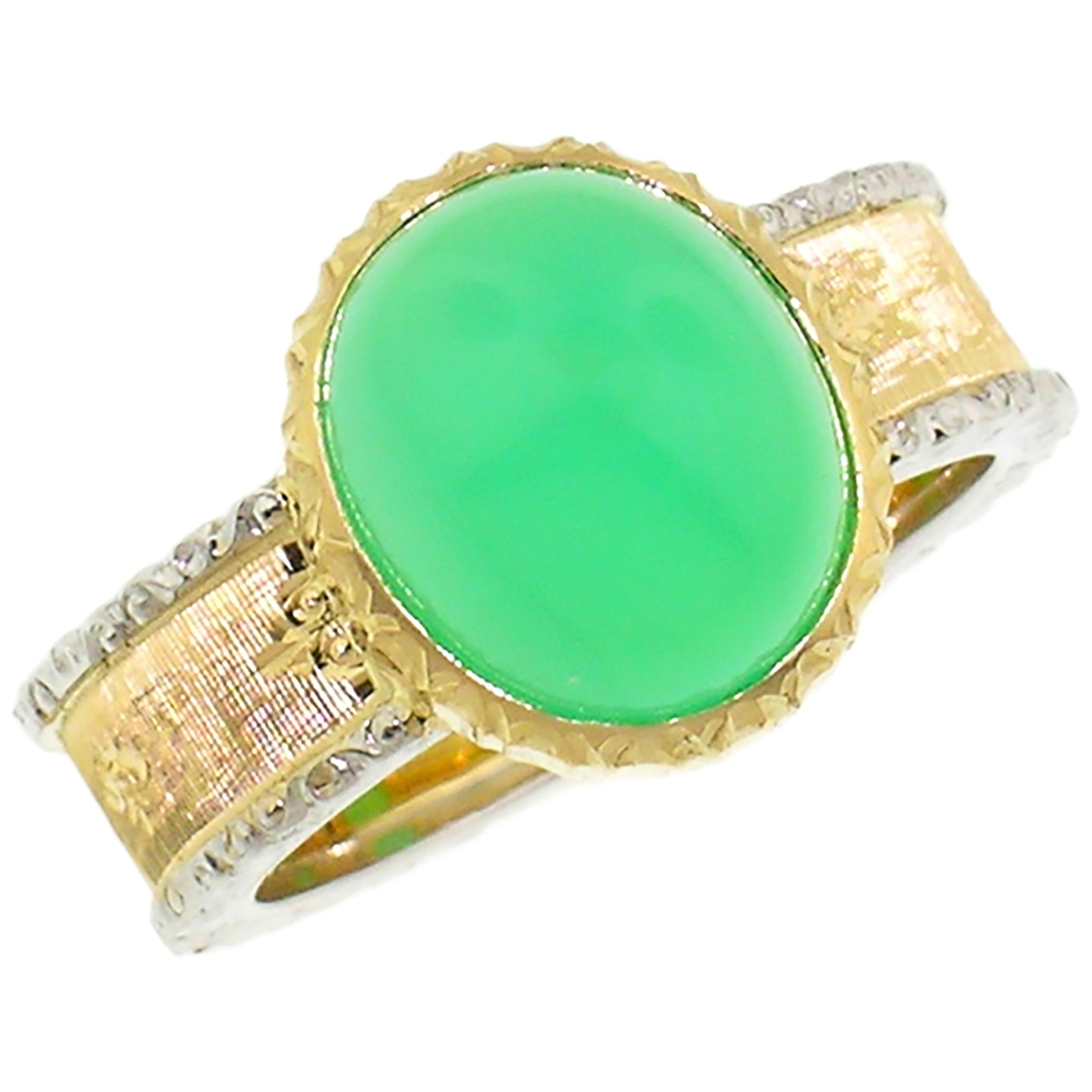 Cynthia Scott 18kt Hand Engraved Ring with Australian Chrysoprase, Made in Italy