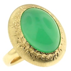18kt Hand Engraved Ring with Australian Chrysoprase, Handmade in Florence, Italy