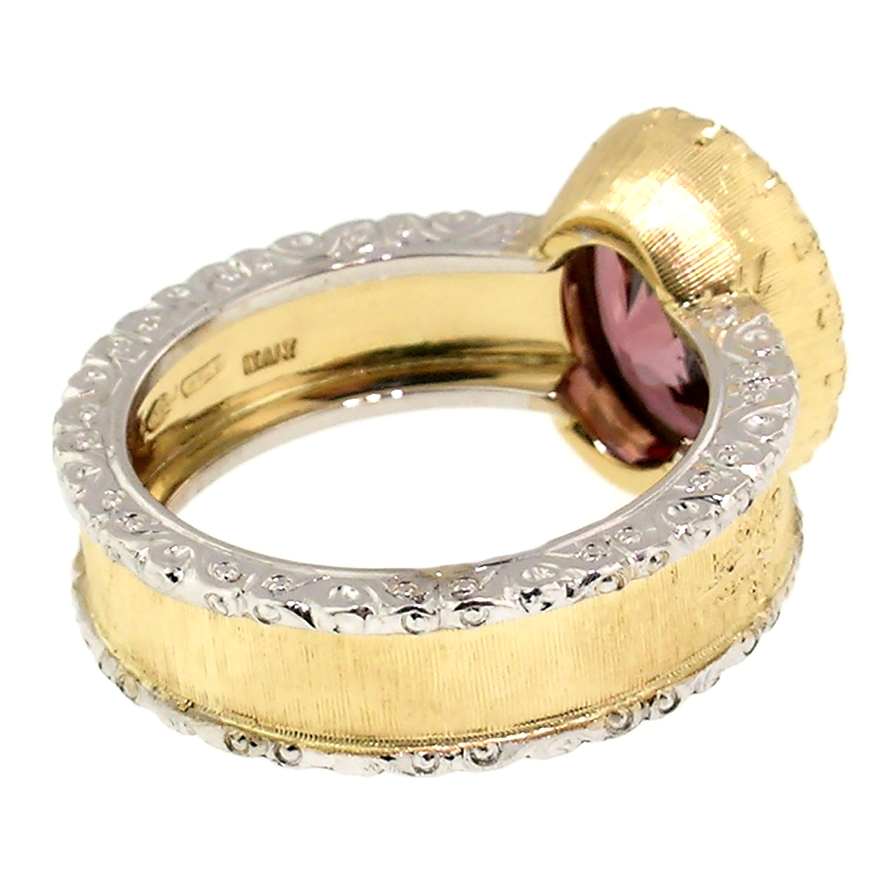 Women's 18kt Hand Engraved Ring with Tanzanian Pink Zircon, Handmade in Florence, Italy