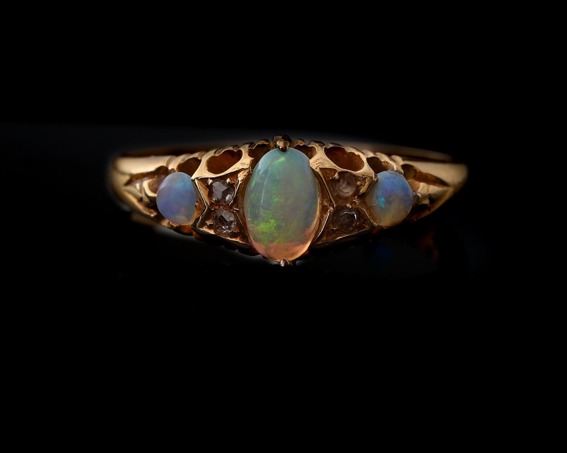 18 Karat Hand Etched Victorian Opal Ring with Diamond Accents 2