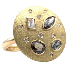 18KT Handmade Alexandrite and Diamond Disc Ring