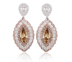 Diana M 18kt Handmade Earrings with Center Marquise & Pear Shapes Pave Diamond