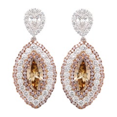18kt Handmade Earrings with Center Marquise & Pear Shapes Pave Diamond
