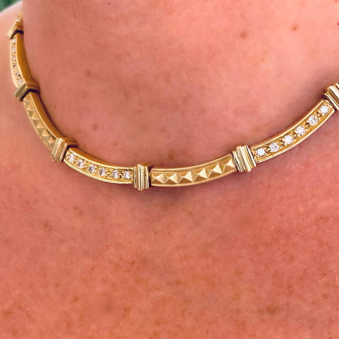 Round Cut 18kt Italian Gold & Diamond Choker Necklace For Sale