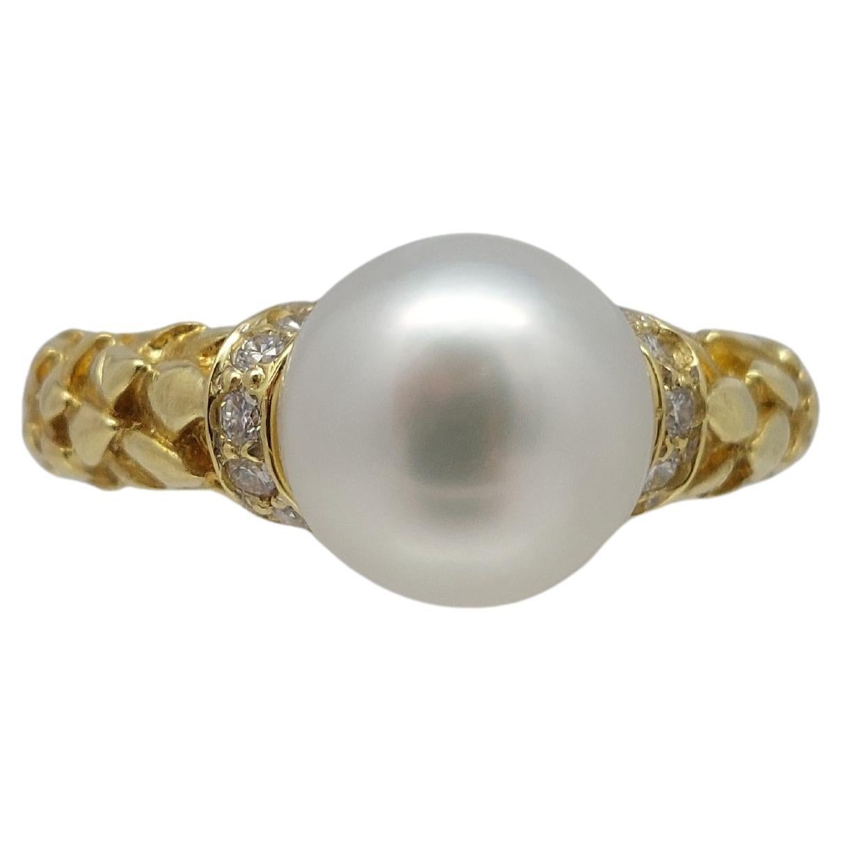 18KT "Laurel Leaf" Perlen & Diamant Ring im Angebot