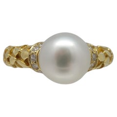 18KT "Laurel Leaf" Perlen & Diamant Ring