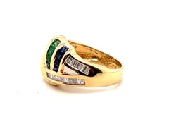 18KT LeVian Sapphire, Ruby, Emerald and Diamond Tutti Fruiti Style Ring