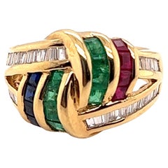 18KT LeVian Sapphire, Ruby, Emerald and Diamond Tutti Fruiti Style Ring