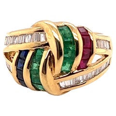 Anello 18KT LeVian con zaffiro, rubino, smeraldo e diamante stile Tutti Fruiti
