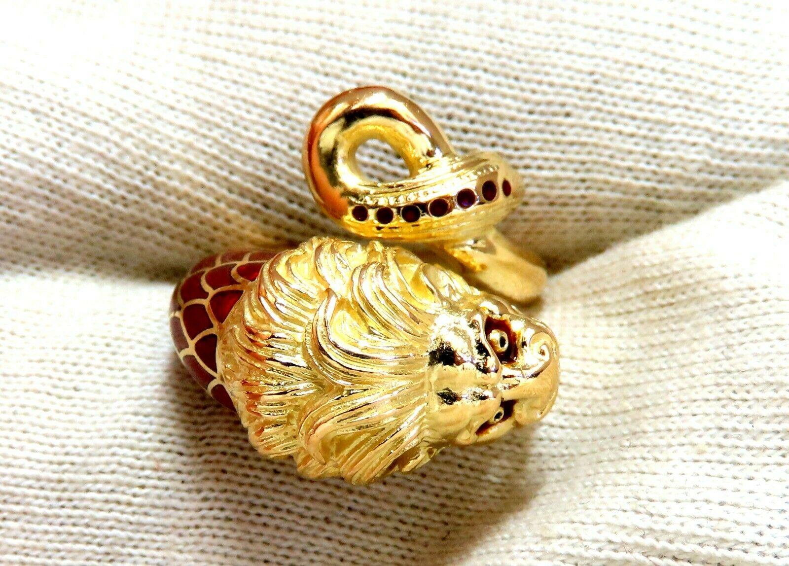 Bague en forme de lion enveloppante en émail 18 carats en vente 4