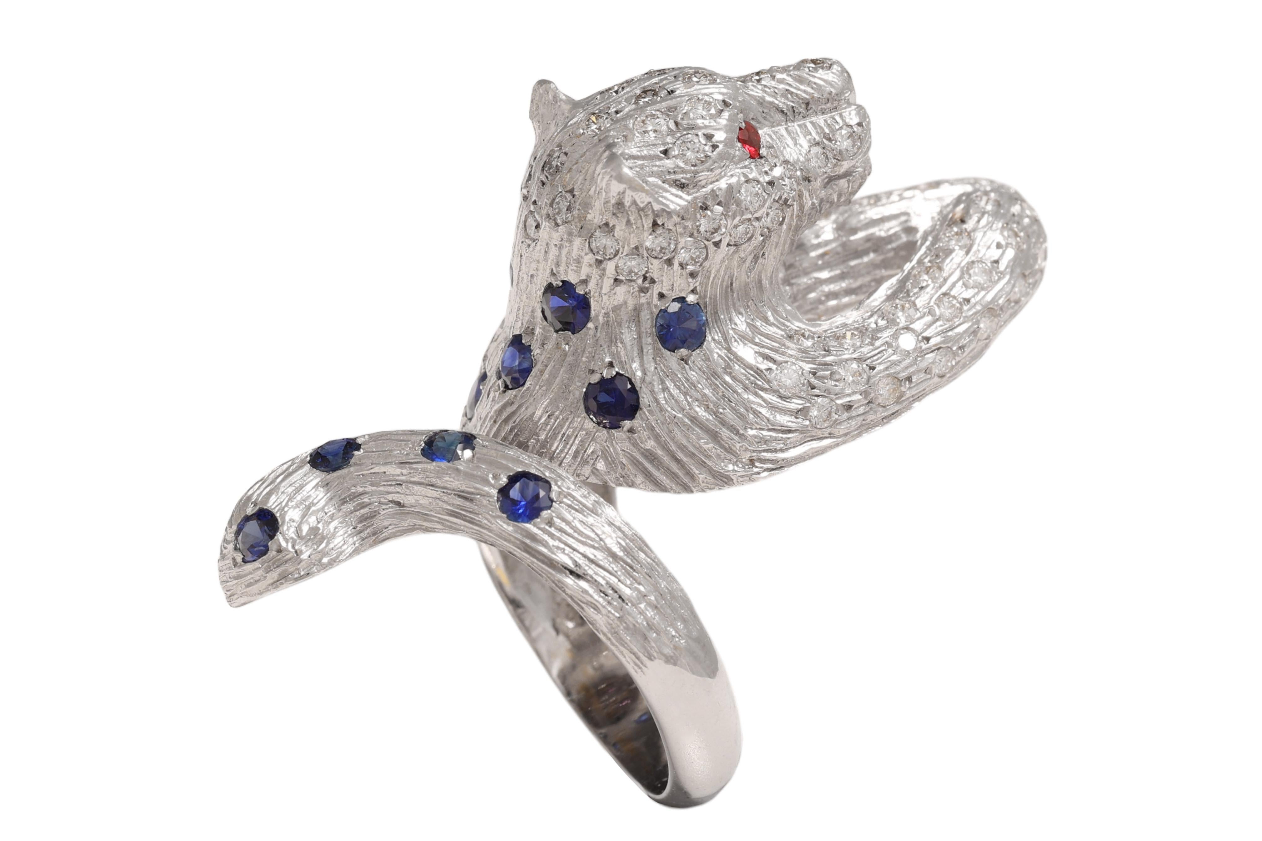 18 Karat Maramenos Pateras Panther- oder Tigerring mit Diamanten und Saphiren im Angebot 4