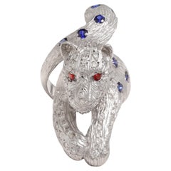18kt Maramenos Pateras Panther or Tiger Ring with Diamonds and Sapphires