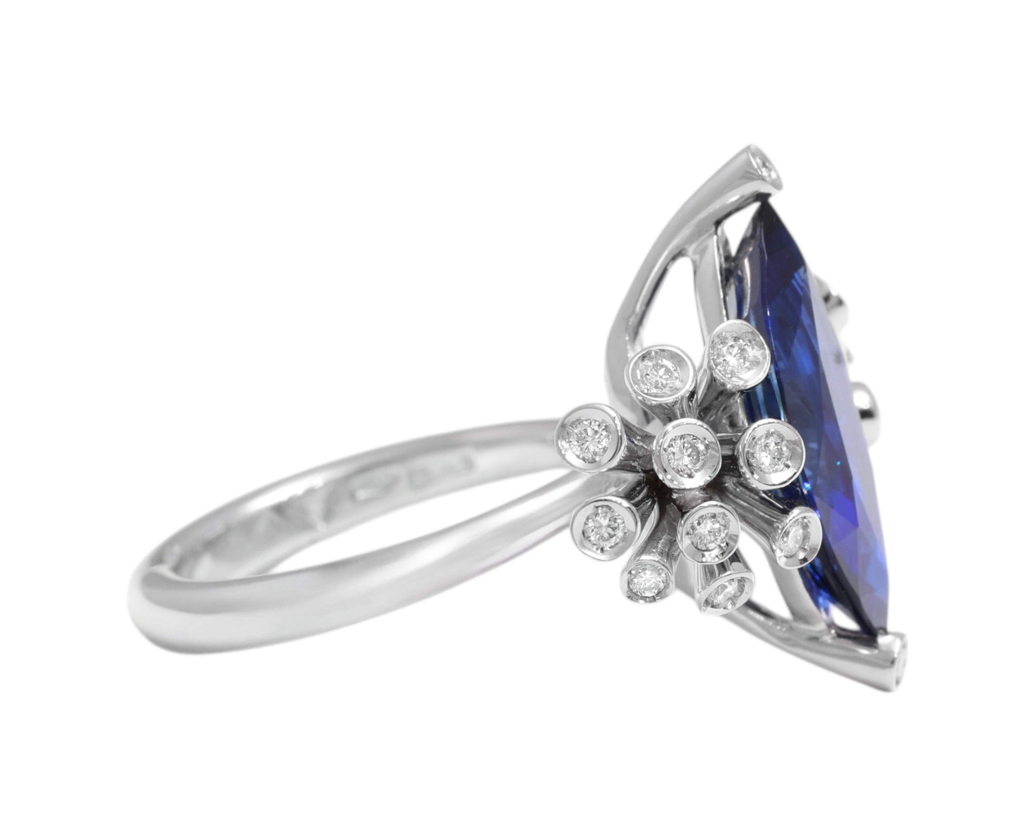 Contemporary 18kt Maria Gaspari Marquise Intense Blue Sapphire and Diamond Engagement Ring For Sale
