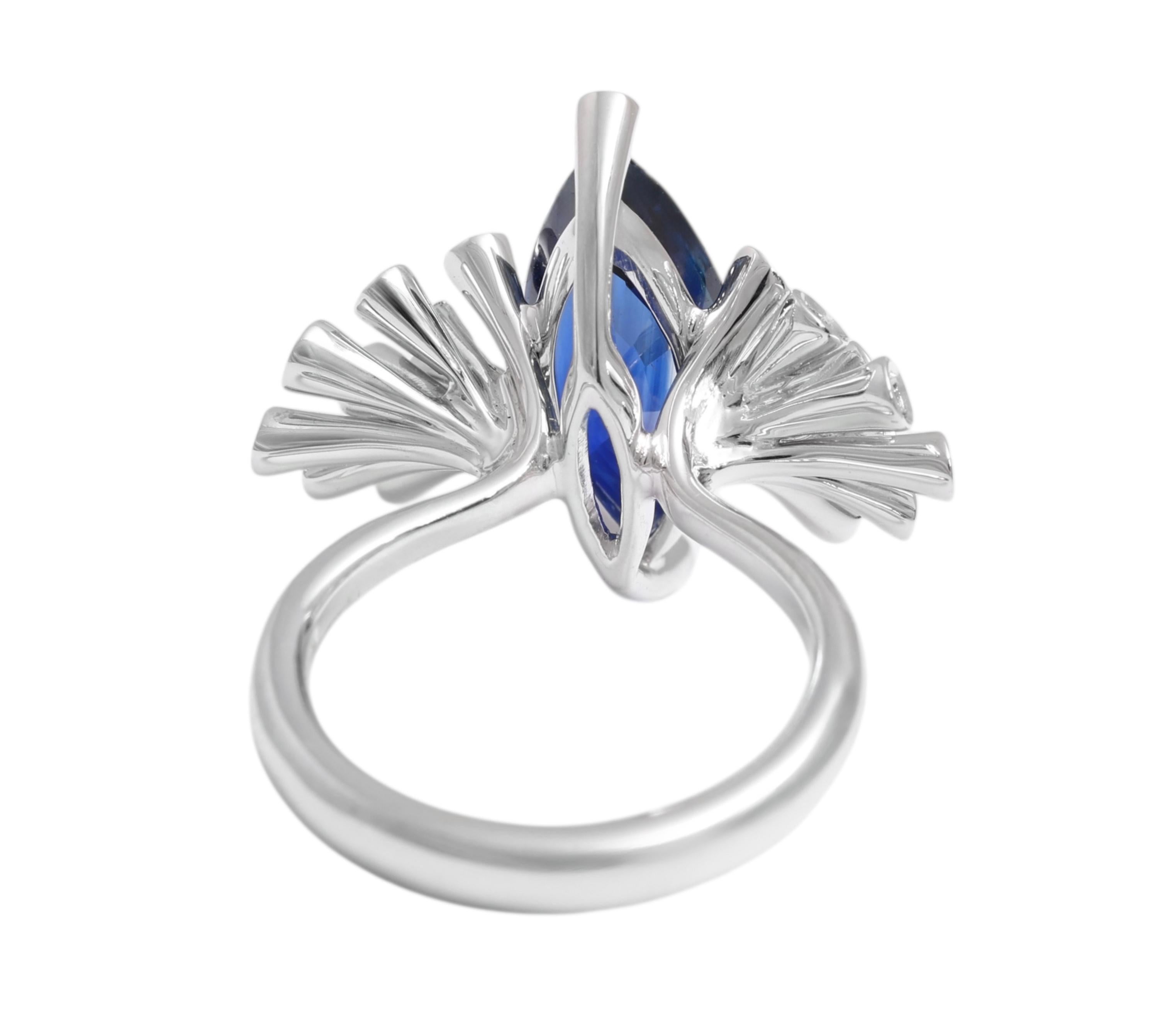 Women's 18kt Maria Gaspari Marquise Intense Blue Sapphire and Diamond Engagement Ring For Sale