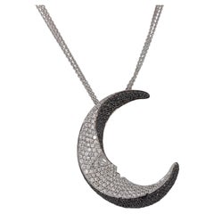 18kt Moon Pendant / Necklace with 6ct Black & White Diamonds