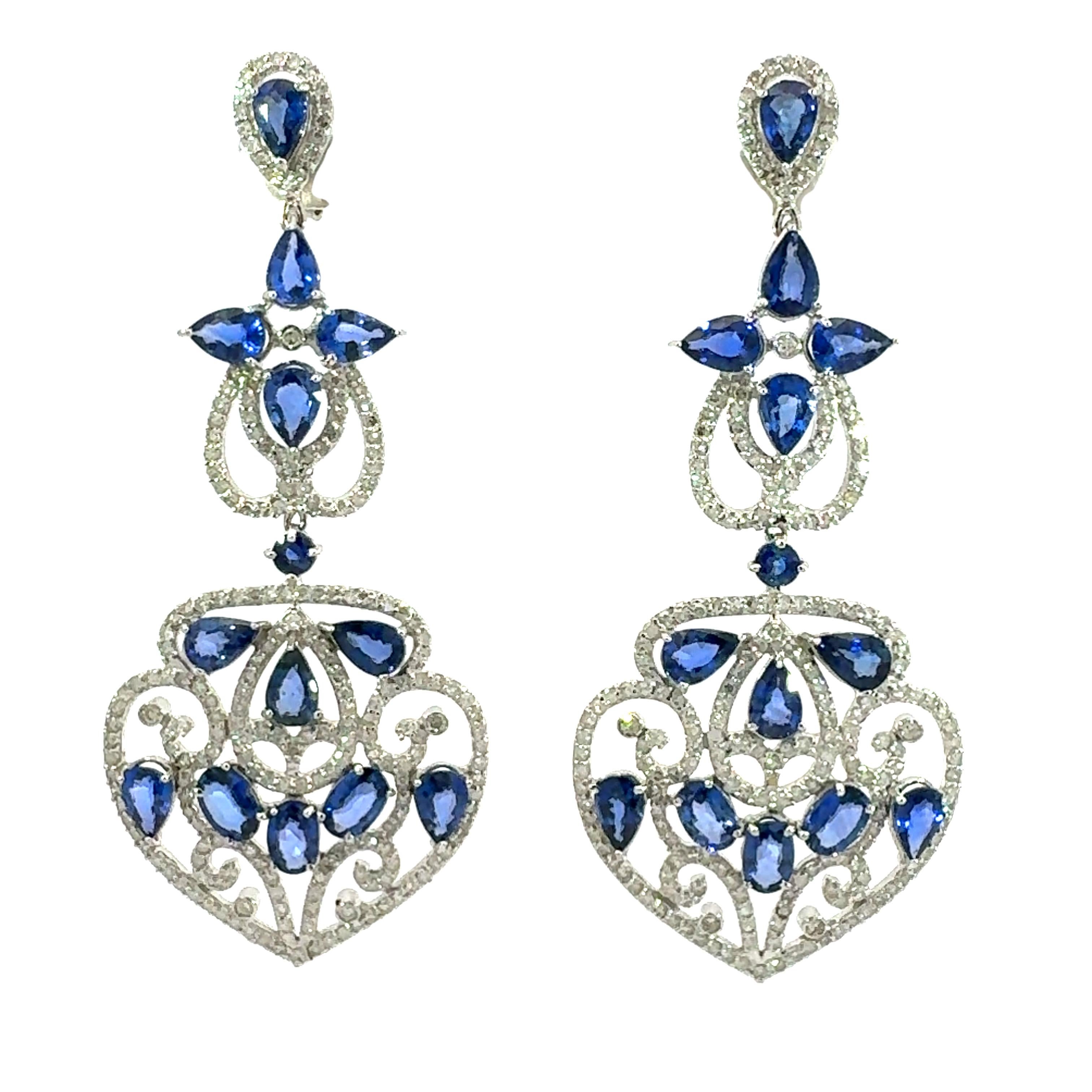These gorgeous earrings have detailed designs adorned with natura; 13.94-carat blue sapphire and 2.92-carat natural diamonds. Ideal for giving your appearance an additional sense of elegance. In every occasion, these lovely earrings are sure to turn