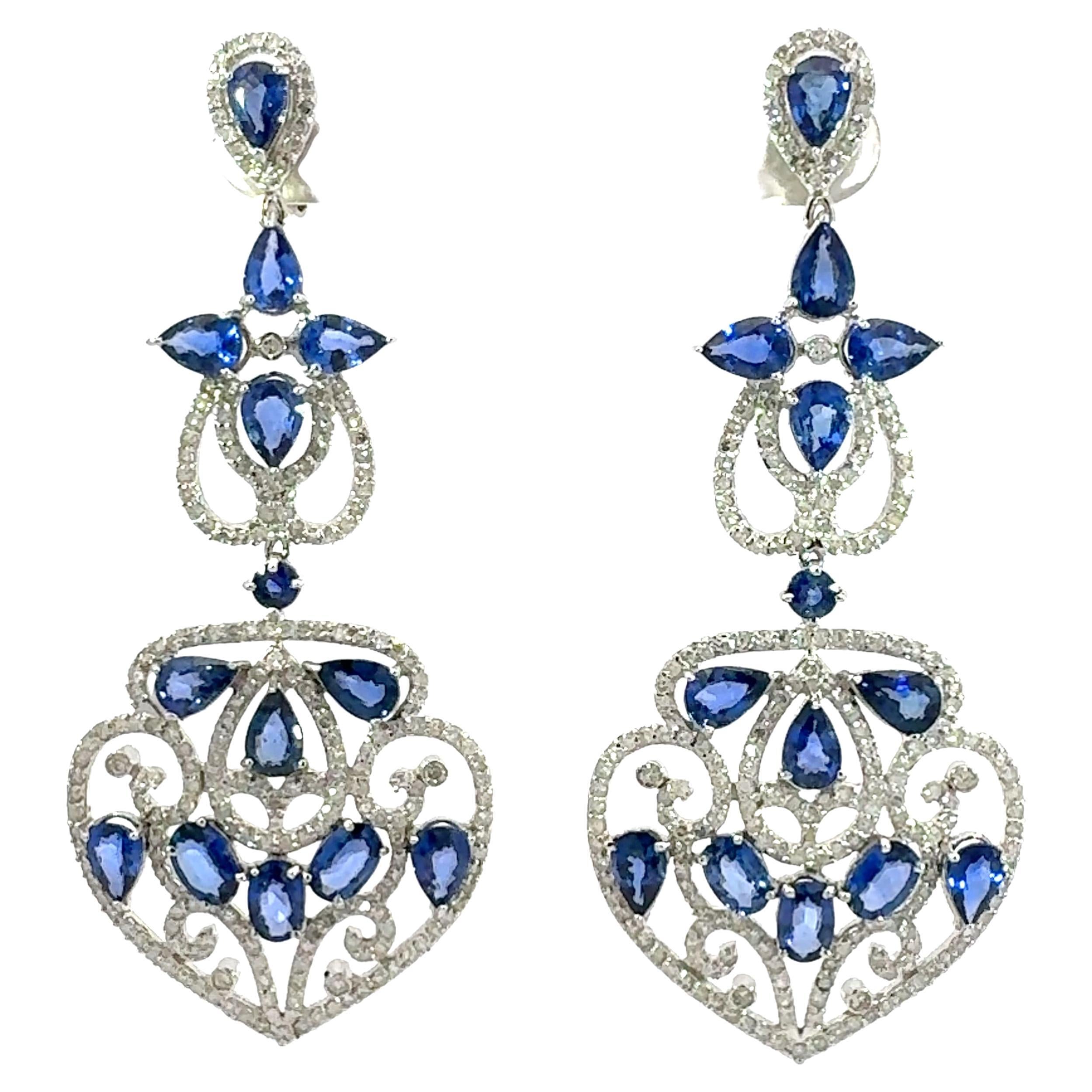 18Kt natural blue sapphire and diamond earrings