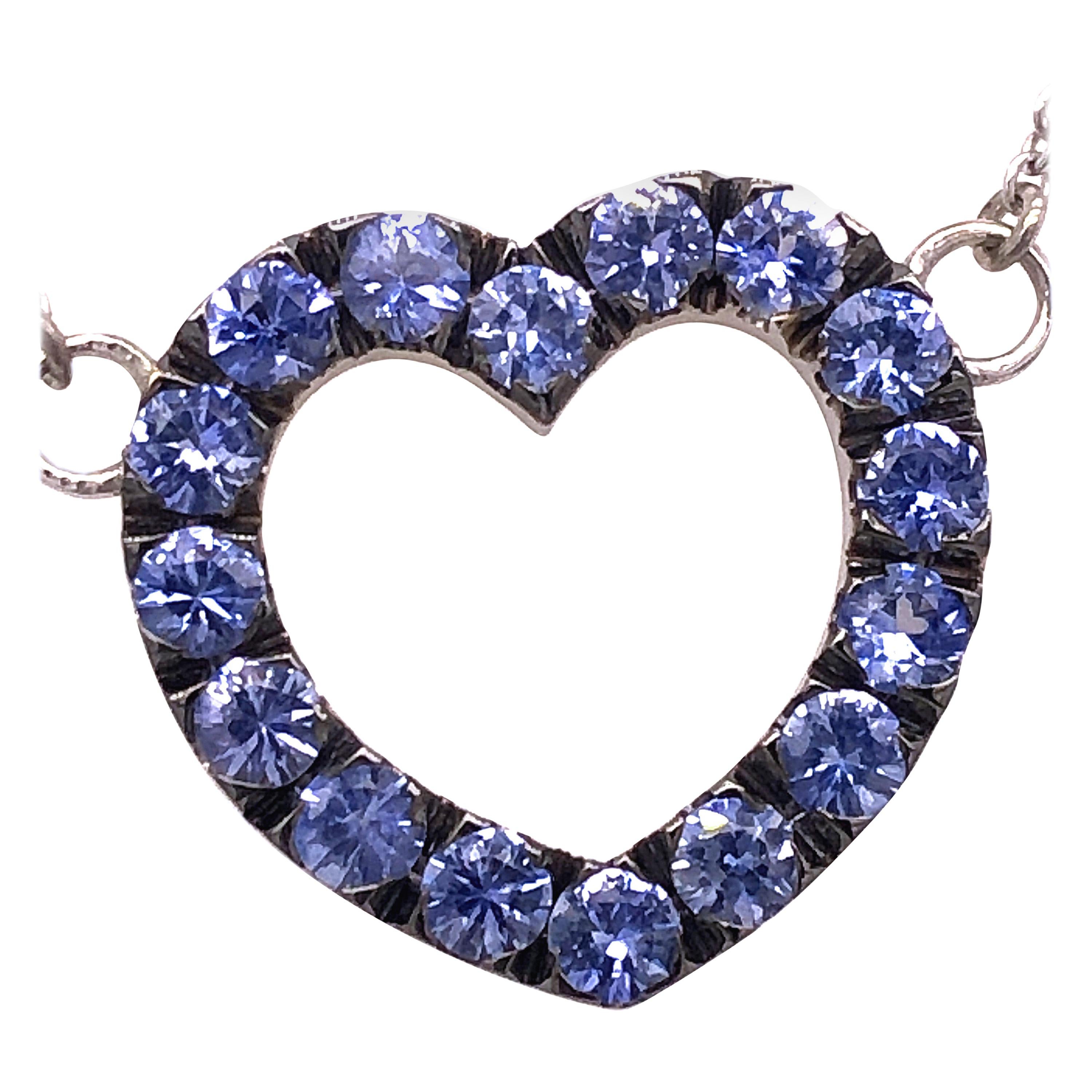 Berca 1.8kt Natural Blue Sapphire Blackened and White Gold Heart Necklace For Sale