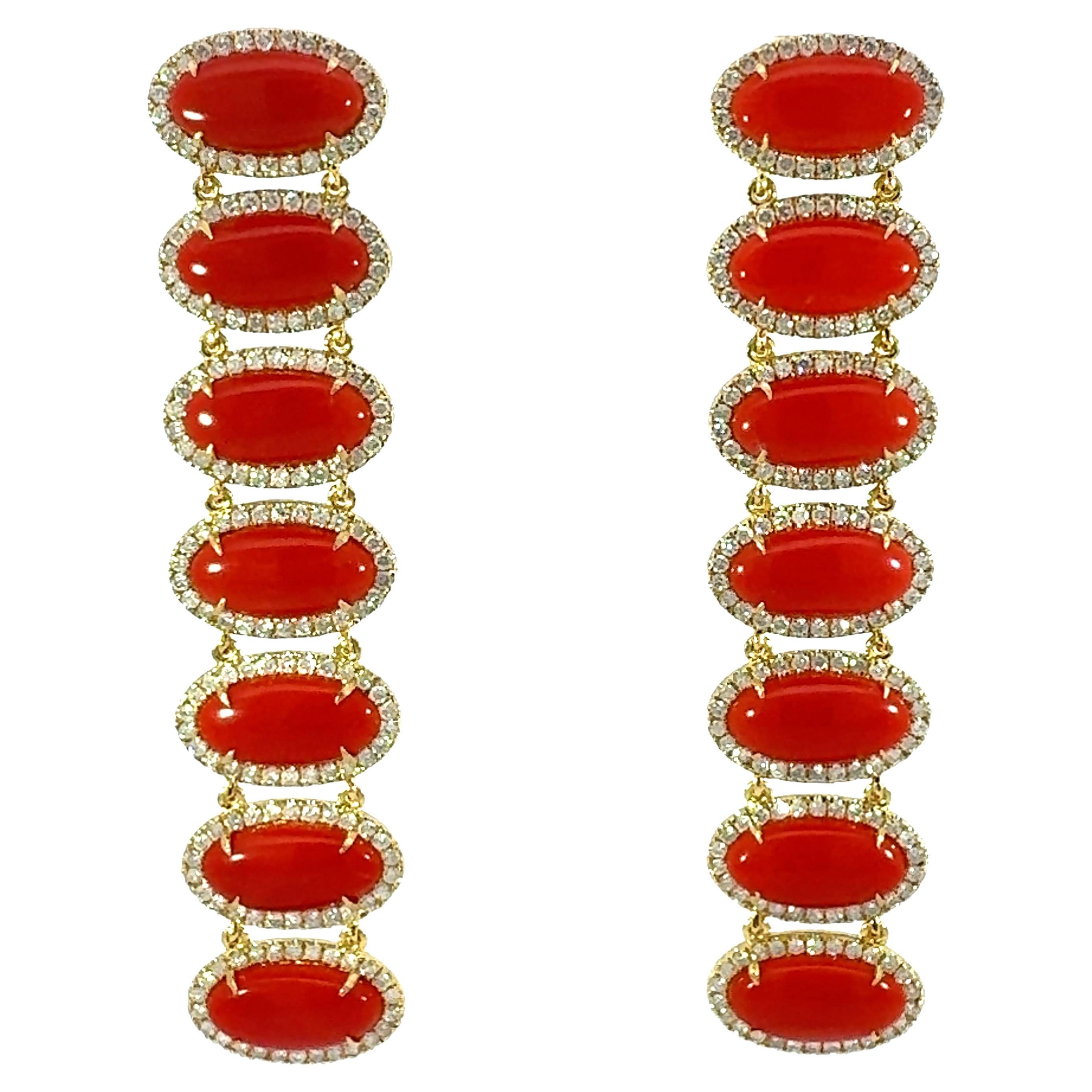 18Kt natural coral and diamond earrings