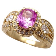 18KT Natural No Heat 2.5 CT GIA Pink Sapphire & Diamond Ring
