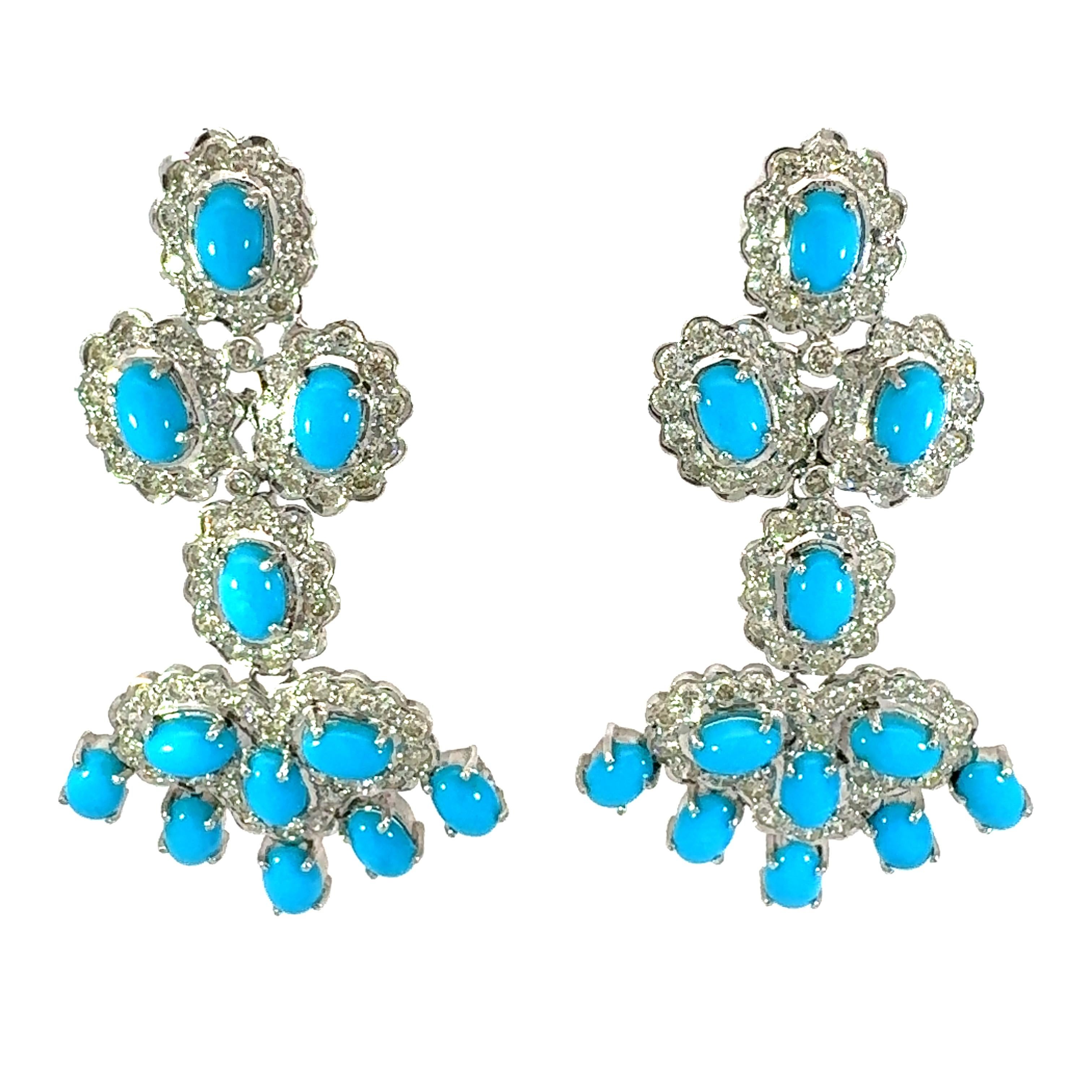 Donna Orecchini con turchese naturale e diamanti in 18Kt in vendita