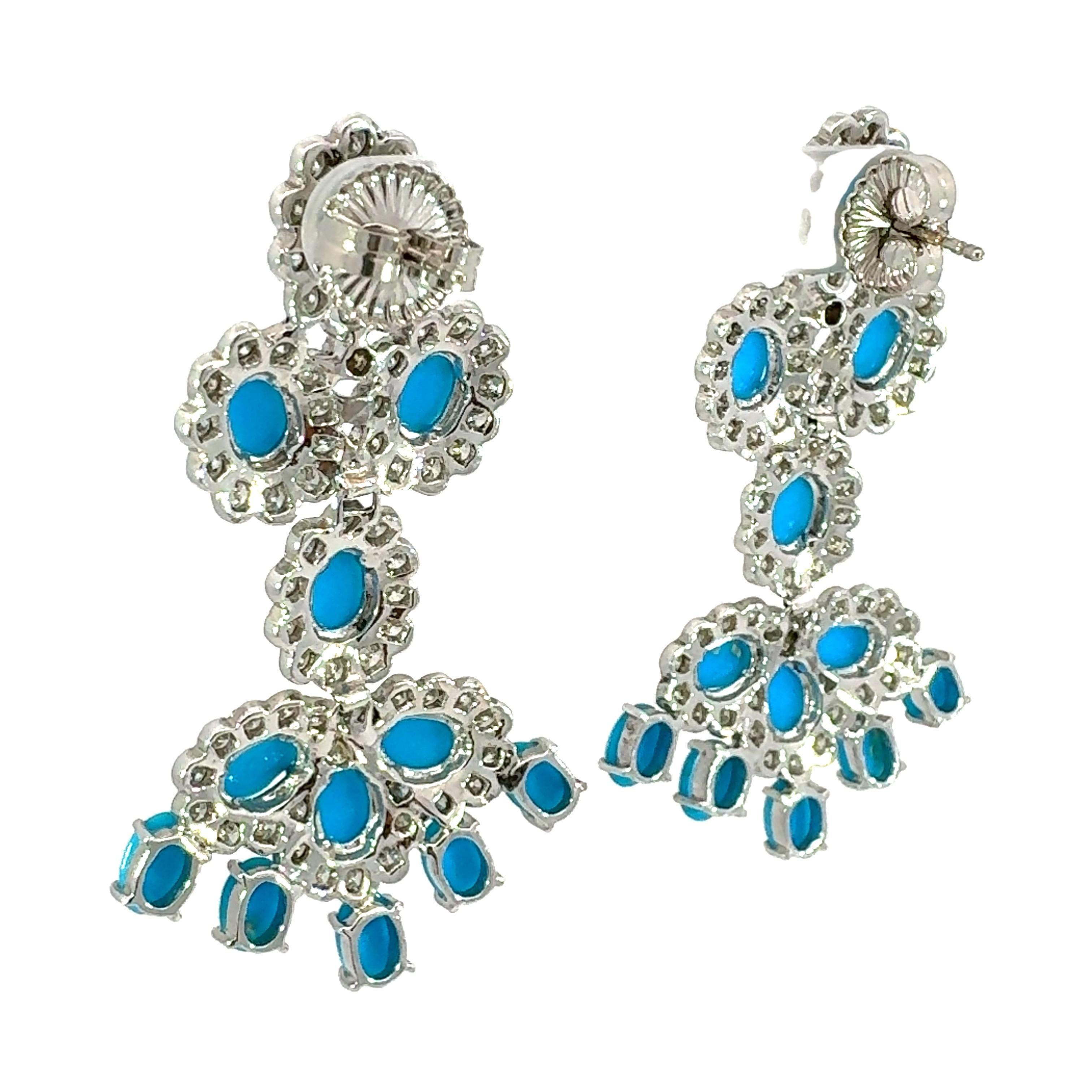 Orecchini con turchese naturale e diamanti in 18Kt in vendita 1