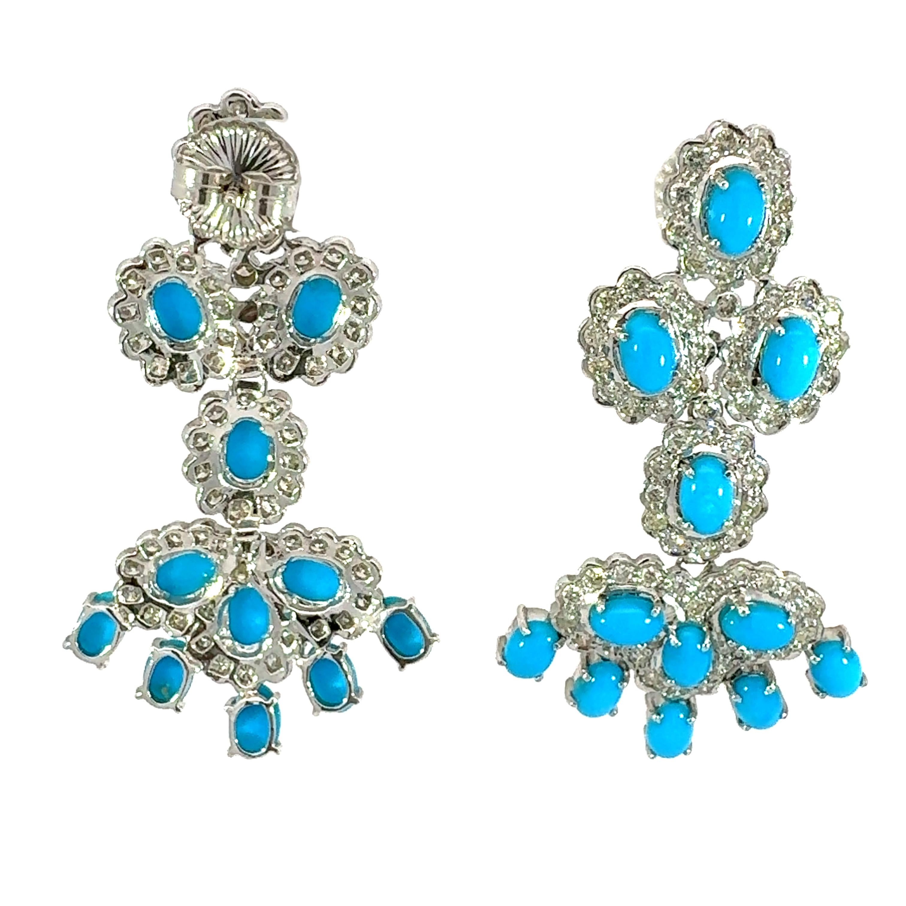 Orecchini con turchese naturale e diamanti in 18Kt in vendita 2