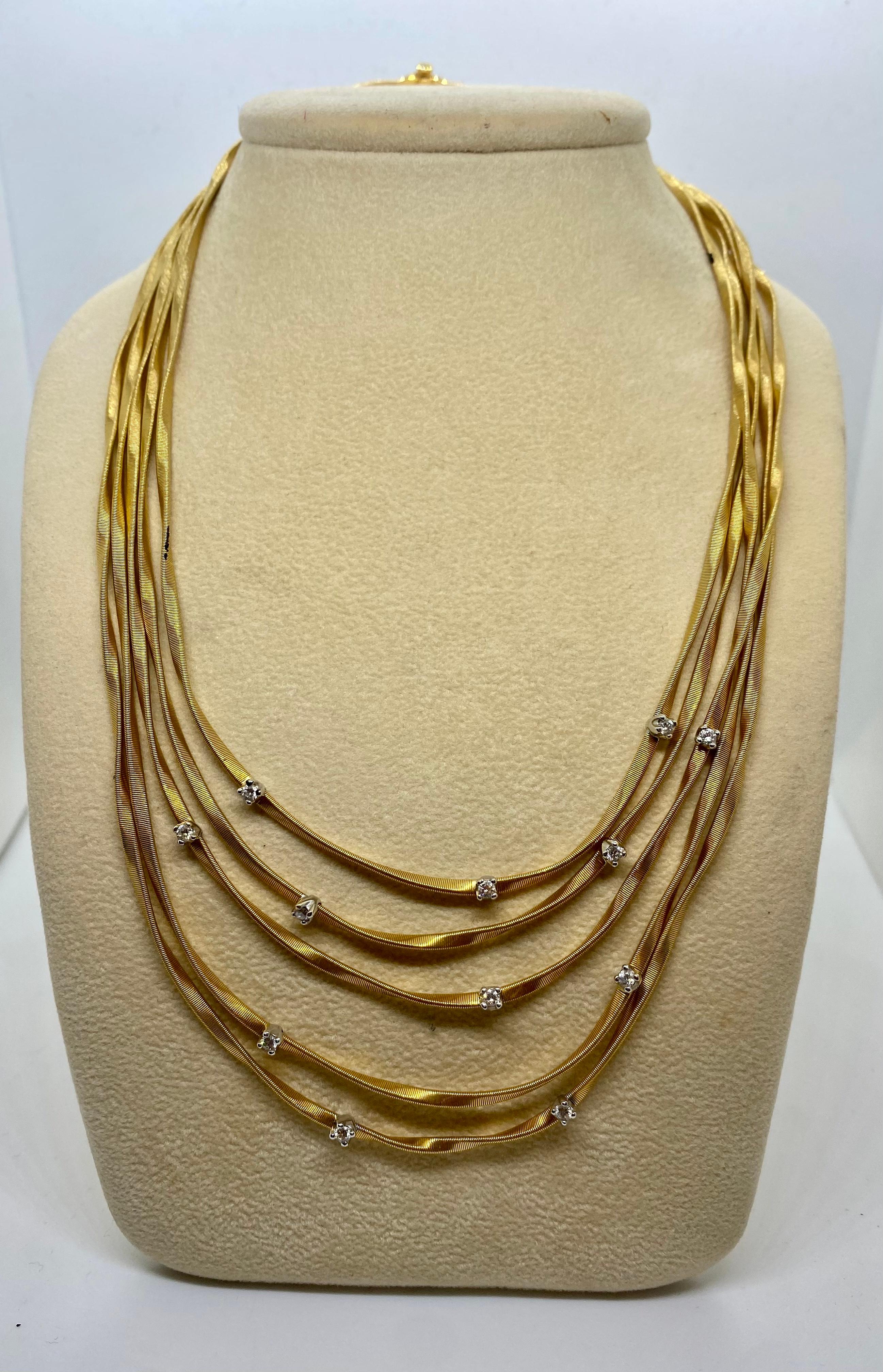 Women's or Men's 18 Karat Necklace and Earrings Gold and Diamonds Signed Marco Bicego