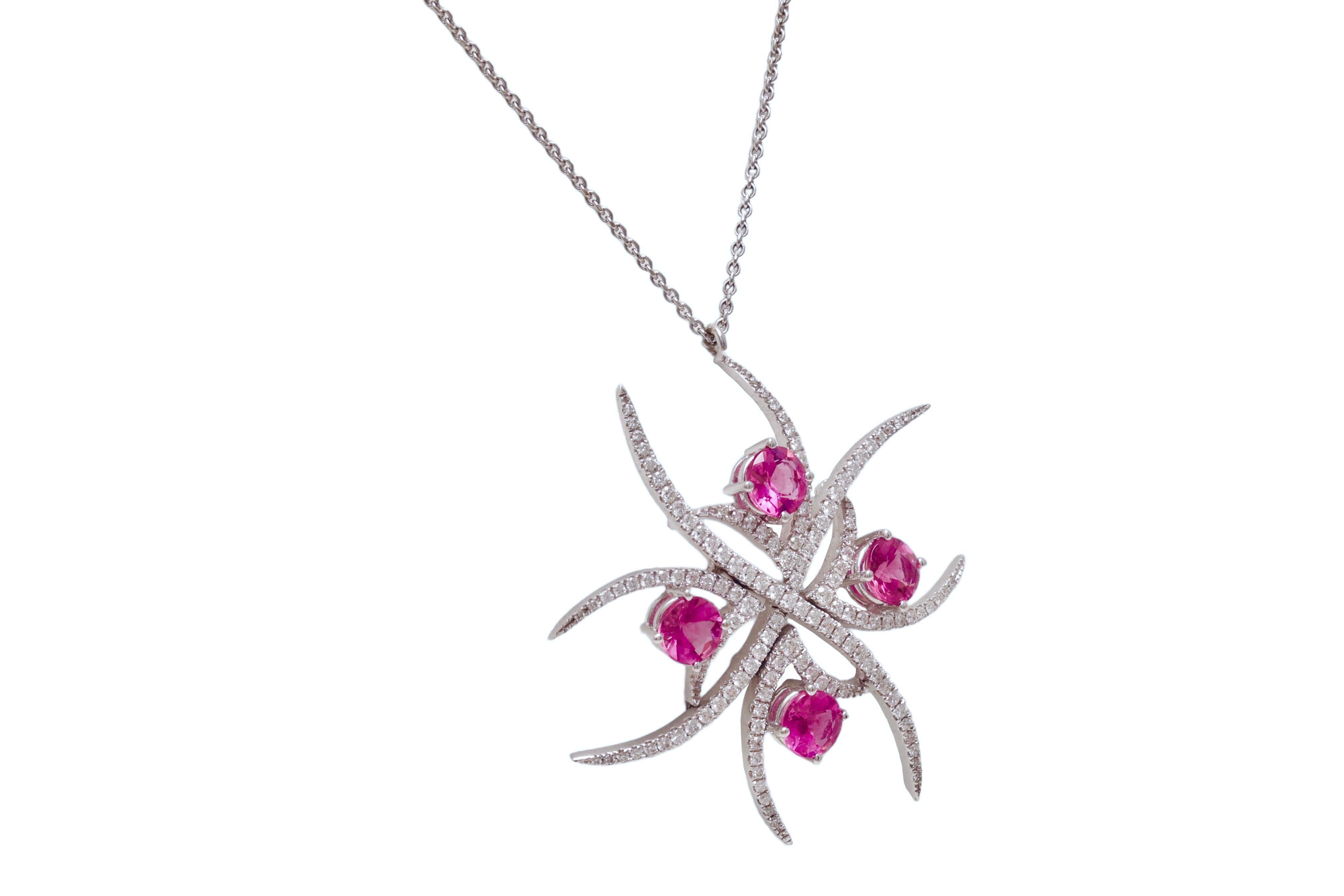 Moderno Collana 18kt con gemme di ametista rosa da 2 carati circondate da 1,02 carati. Diamanti in vendita