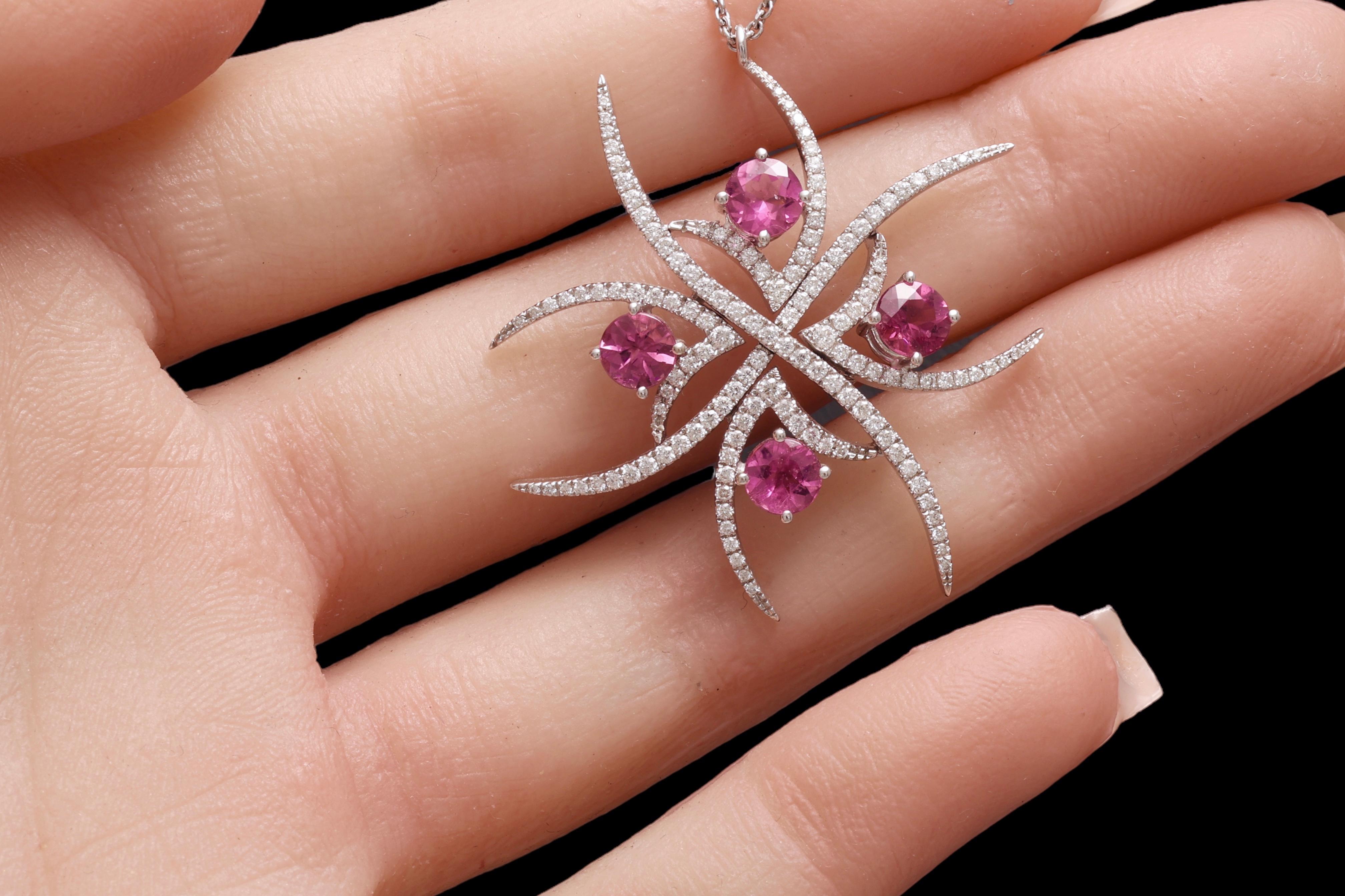 Collana 18kt con gemme di ametista rosa da 2 carati circondate da 1,02 carati. Diamanti In condizioni Nuovo in vendita a Antwerp, BE