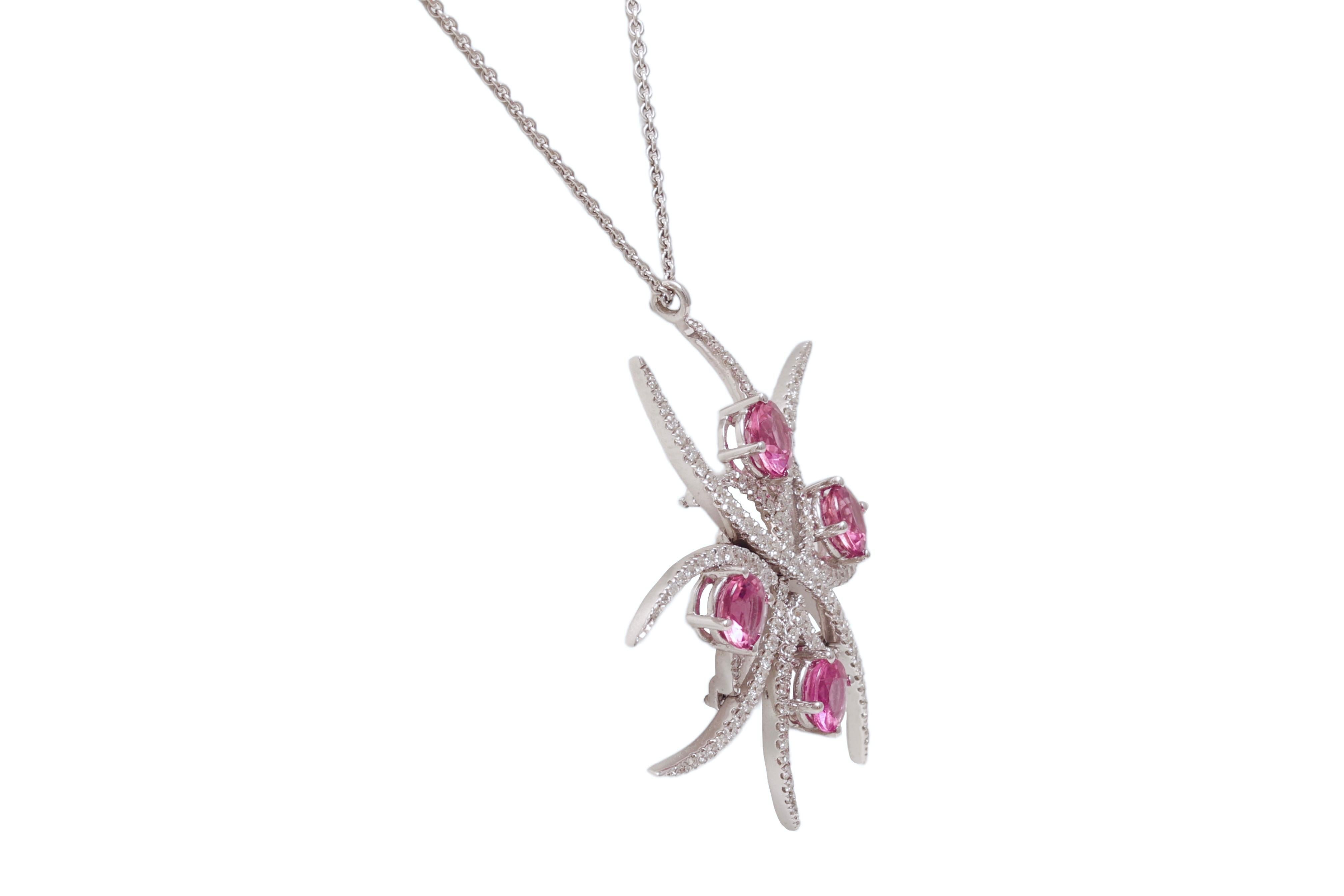 Donna Collana 18kt con gemme di ametista rosa da 2 carati circondate da 1,02 carati. Diamanti in vendita