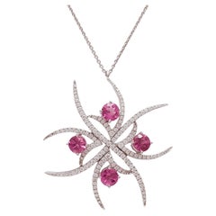18 Karat Halskette mit 2 Karat rosa Amethyst-Edelsteinen, umgeben von 1,02 Karat. Diamanten